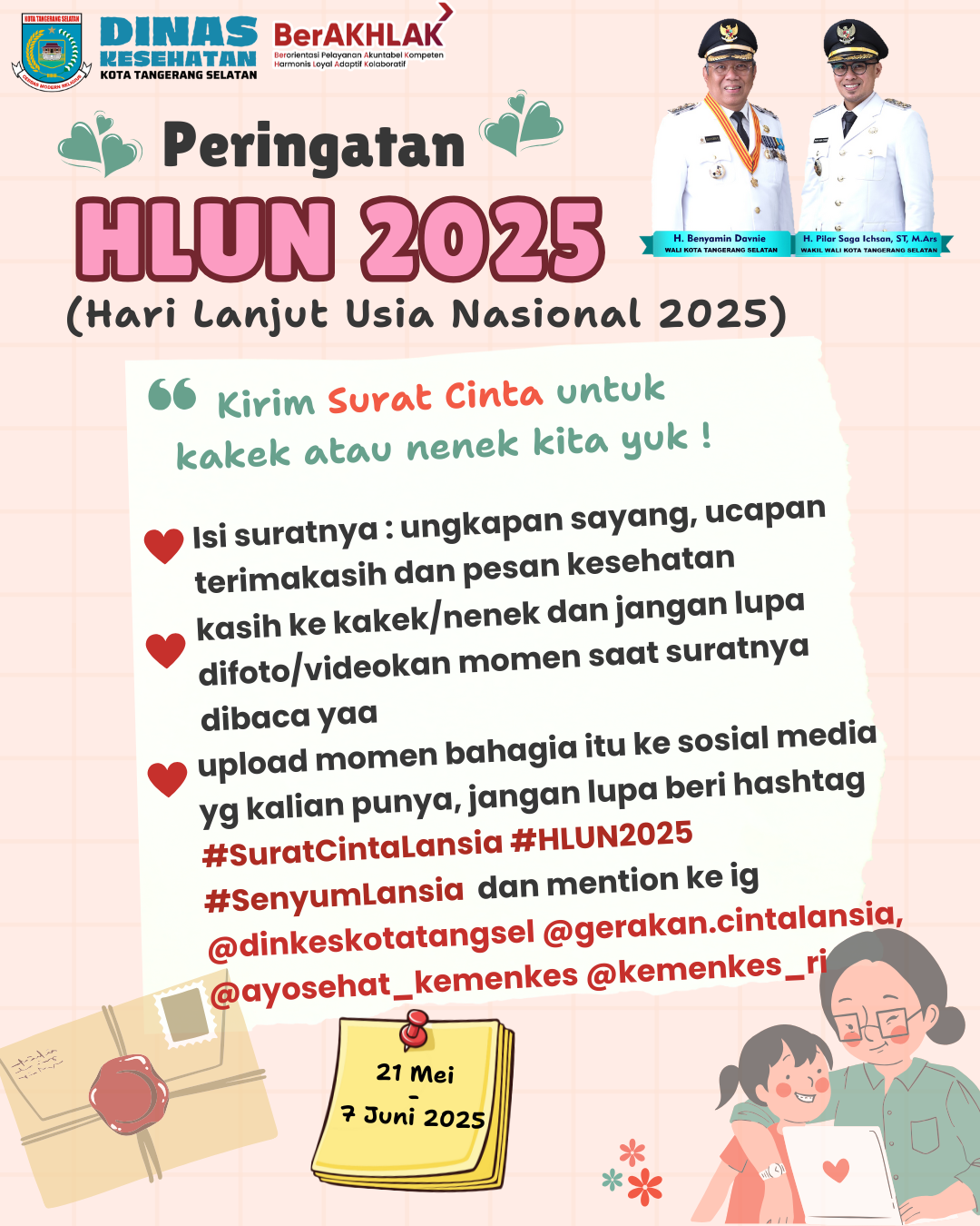 Memperingati HLUN 2025, Dinkes Tangsel mengajak masyarakat untuk berpartisipasi dalam kegiatan menulis surat cinta bagi para lansia