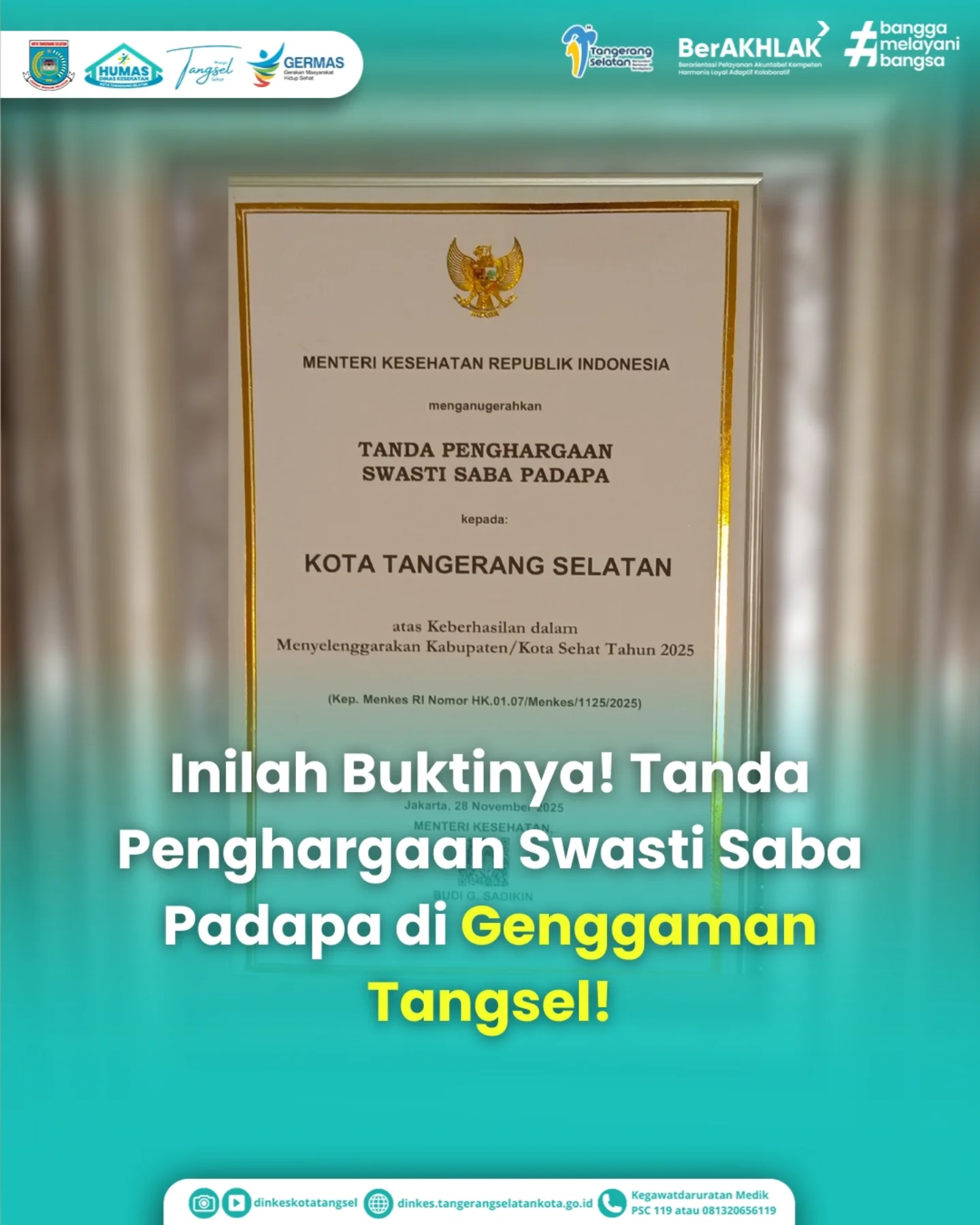 Tanda Penghargaan Swasti Saba Padapa di Genggaman Tangsel