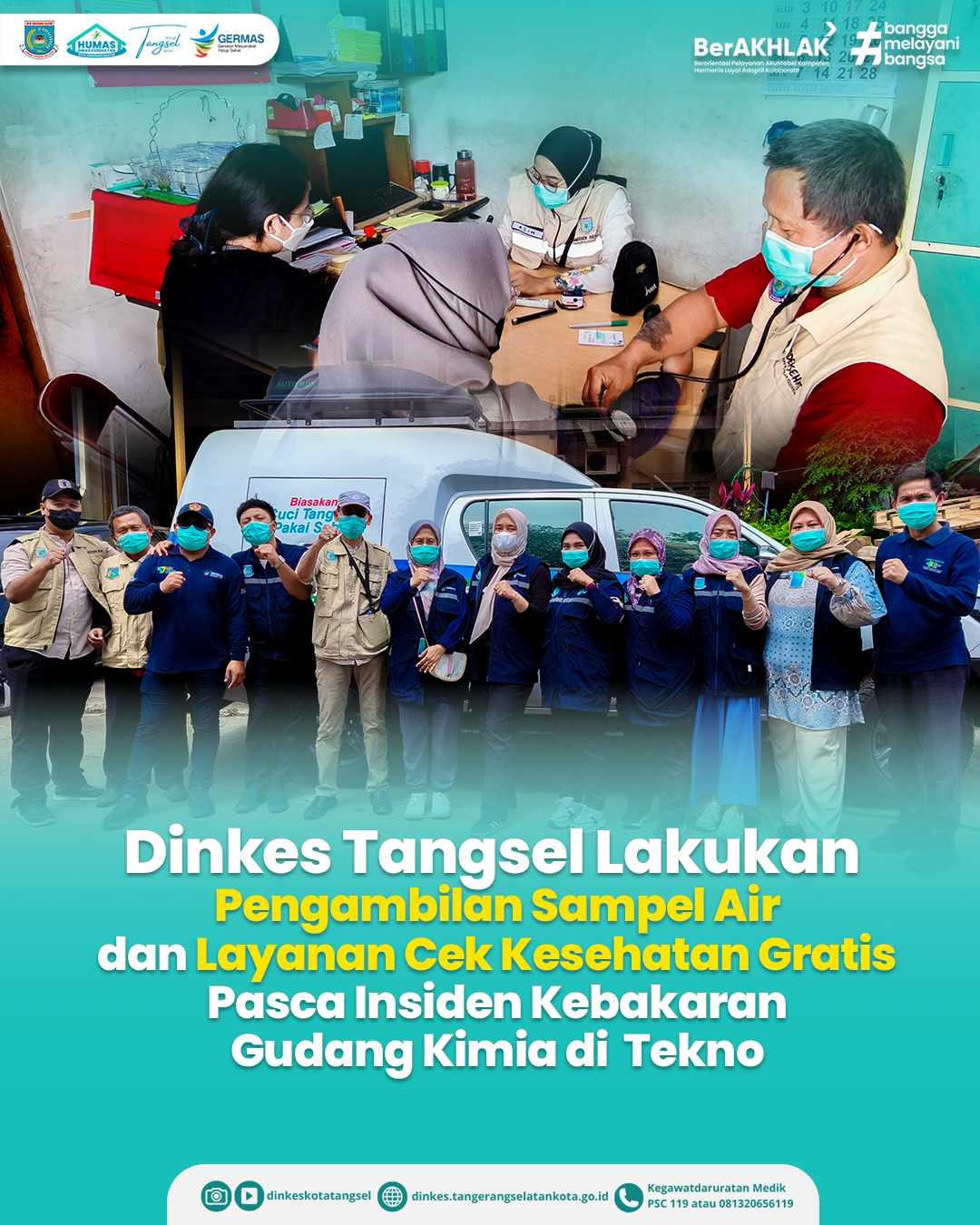DINKES TANGSEL LAKUKAN PENGAMBILAN SAMPEL AIR DAN LAYANAN CEK KESEHATAN GRATIS PASCA INSIDEN KEBAKARAN GUDANG KIMIA DI TEKNO